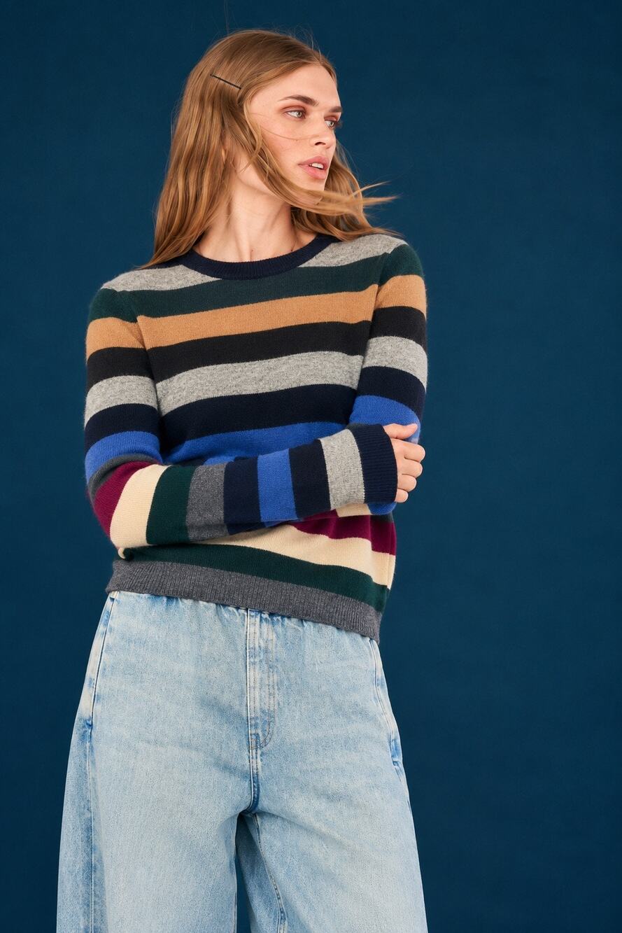 Jumper 1234 Cashmere Pullover Crewneck Sweater Striped Dark Jumper Small Knit